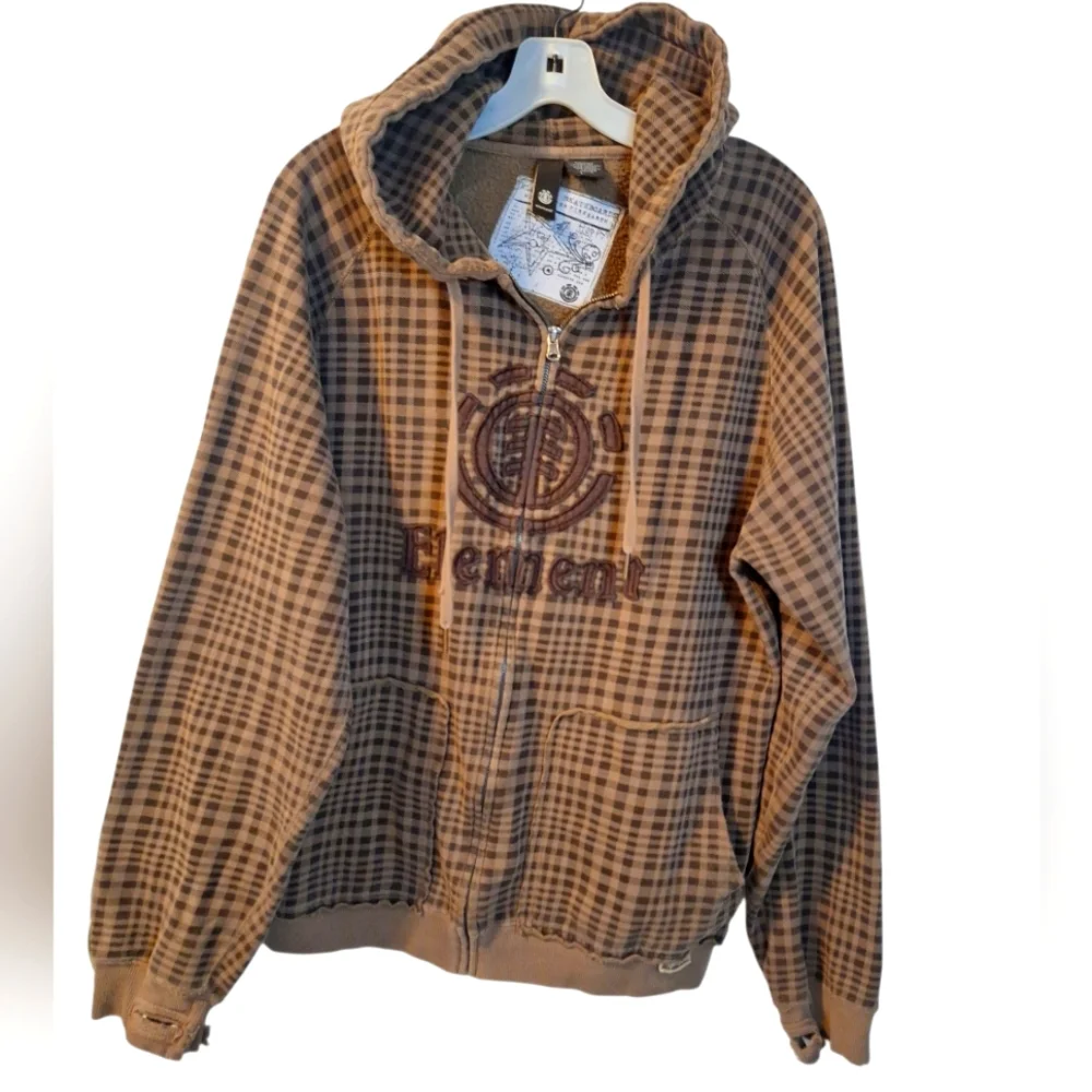 Element vintage brown/tan plaid full zip hoodie size L